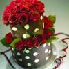 chocolate cake topped with roses